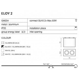 Interiérové svietidlo AZZARDO ELOY 2 black/alu AZ1355