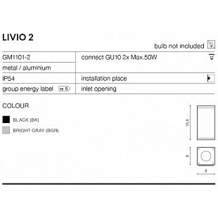 Vonkajšie nástenné svietidlo AZZARDO LIVIO 2 bright grey AZ0888